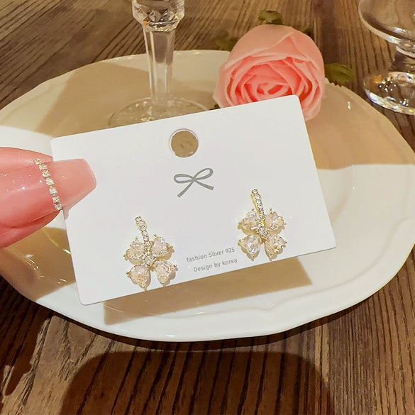 Alloy Geometric Crystal Lucky Grass Women's Earrings Jewelry