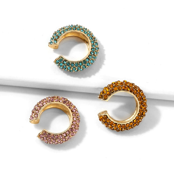 Alloy Geometric Cshaped Dot Diamond Electroplated Ear Clips Earrings