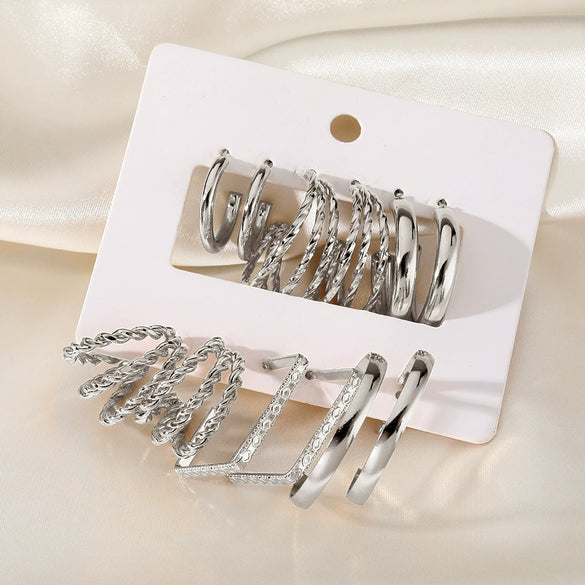 Alloy Geometric Cshaped Square Metal Earrings With Diamond Embedded And Electroplating Treatment For Women