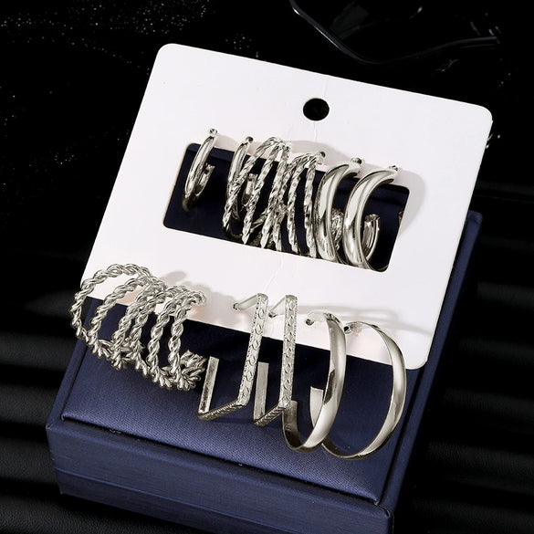 Alloy Geometric Cshaped Square Metal Earrings With Diamond Embedded And Electroplating Treatment For Women