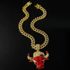 Alloy Geometric Diamond Bull Head Pendant Men's Cuban Chain Necklace Accessories