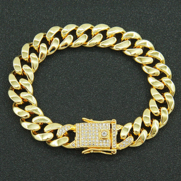 Alloy Geometric Diamond Hiphop Rap Cuban Chain Bracelet For Men