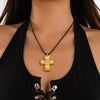 Alloy Geometric Diamond Minimalist Style Leather Wax Thread Pendant Necklace For Women