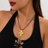 Alloy Geometric Diamond Minimalist Style Leather Wax Thread Pendant Necklace For Women
