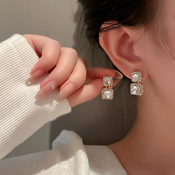 Alloy Geometric Diamond Square Earrings