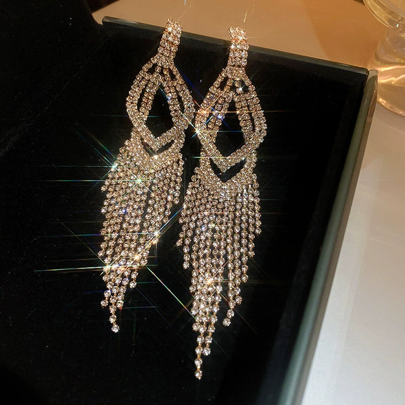 Alloy Geometric Diamond Tassel Earrings For Women Highend Fashion