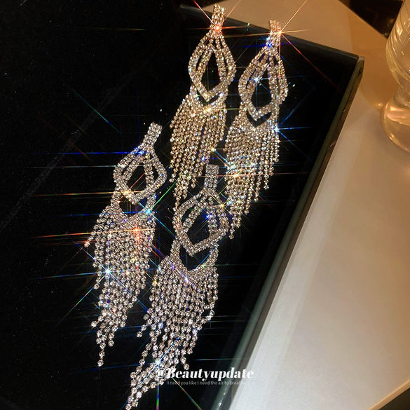 Alloy Geometric Diamond Tassel Earrings For Women Highend Fashion