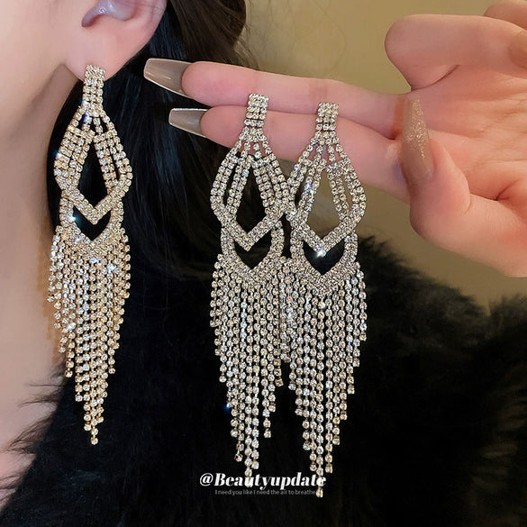 Alloy Geometric Diamond Tassel Earrings For Women Highend Fashion