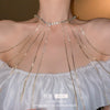 Alloy Geometric Diamondembedded Tassel Long Clavicle Chain Necklace For Women Electroplated Fashion Niche Style