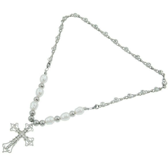 Alloy Geometric Diamondencrusted Cross Pendant Necklace For Women