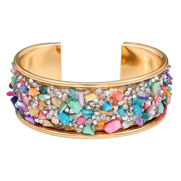 Alloy Geometric Diamondencrusted Electroplated Multilayered Glossy Cut Out Open Bracelet For Unisex