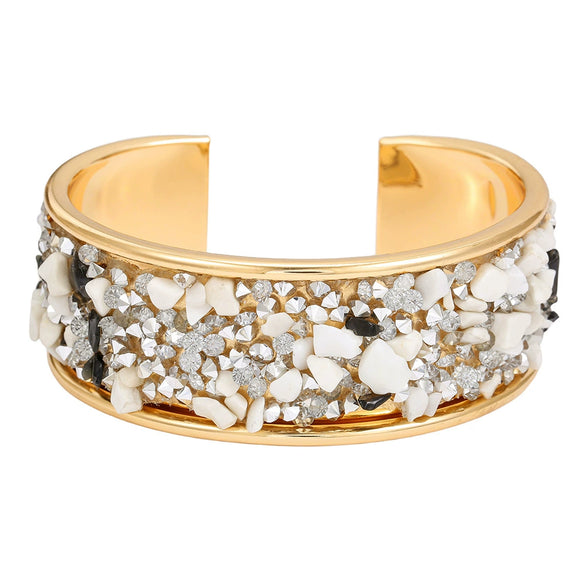 Alloy Geometric Diamondencrusted Electroplated Multilayered Glossy Cut Out Open Bracelet For Unisex