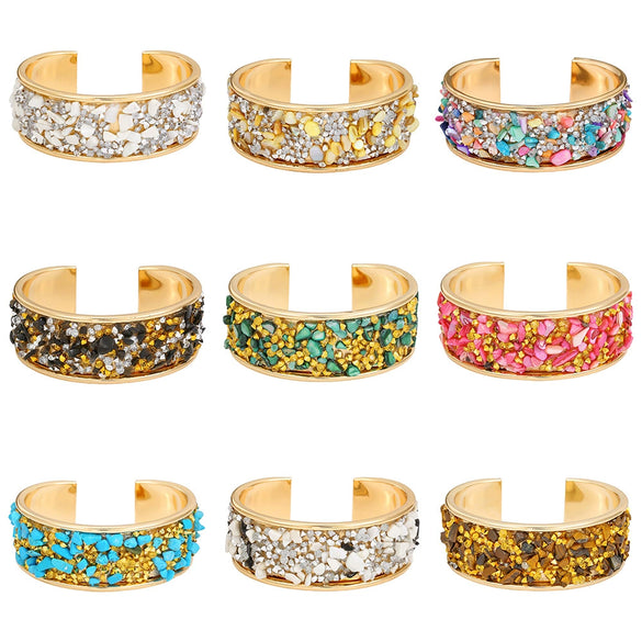Alloy Geometric Diamondencrusted Electroplated Multilayered Glossy Cut Out Open Bracelet For Unisex