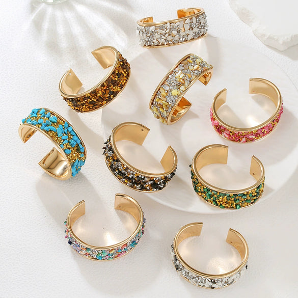Alloy Geometric Diamondencrusted Electroplated Multilayered Glossy Cut Out Open Bracelet For Unisex