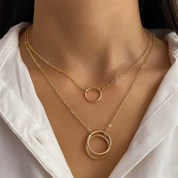 Alloy Geometric Double Ring Highend Necklace For Women With Electroplating Treatment