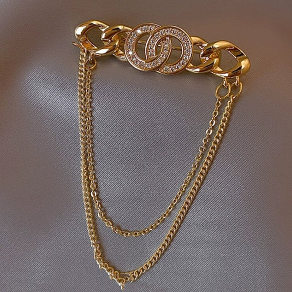 Alloy Geometric Double Ring Tassel Design Electroplated Brooch Women's Accessories