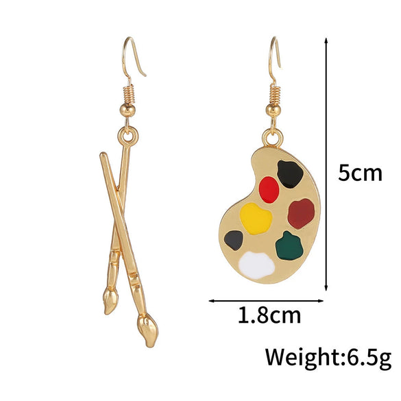 Alloy Geometric Dripping Oil Asymmetric Palette Brush Earrings For Women