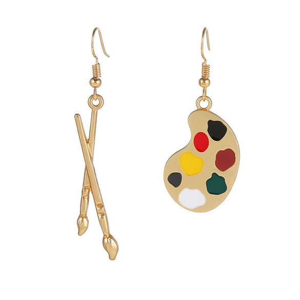 Alloy Geometric Dripping Oil Asymmetric Palette Brush Earrings For Women