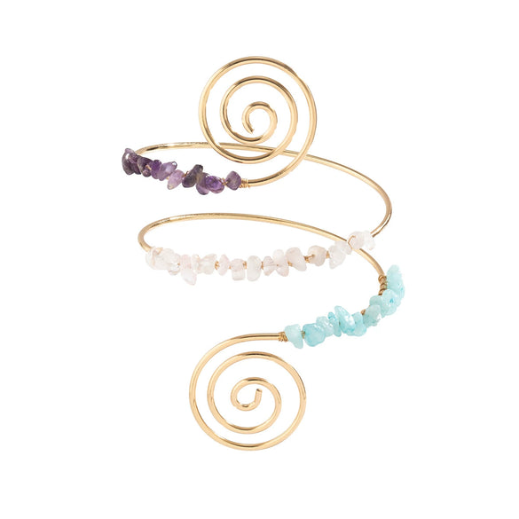 Alloy Geometric Electroplated Gravel Beaded Spiral Open Arm Bracelet Jewelry
