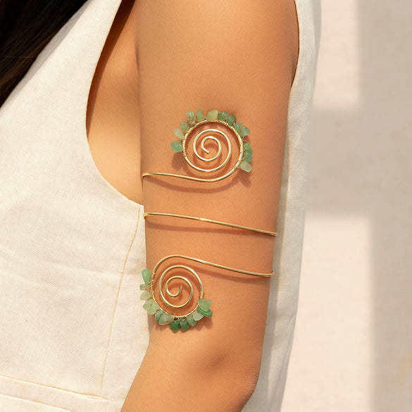 Alloy Geometric Electroplated Gravel Beaded Spiral Open Arm Bracelet Jewelry