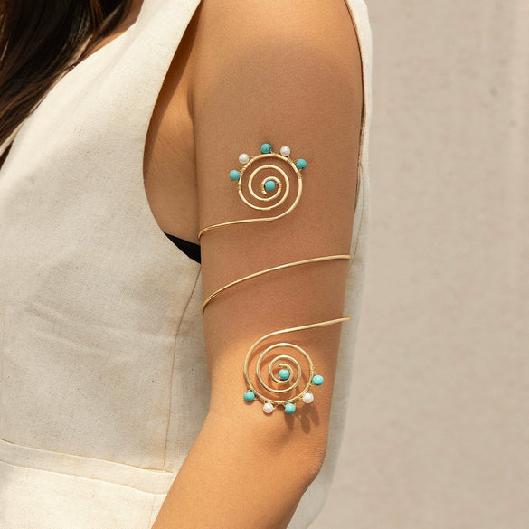 Alloy Geometric Electroplated Gravel Beaded Spiral Open Arm Bracelet Jewelry