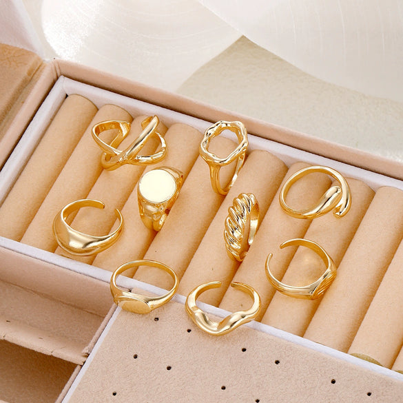 Alloy Geometric Electroplated Round Ring Set