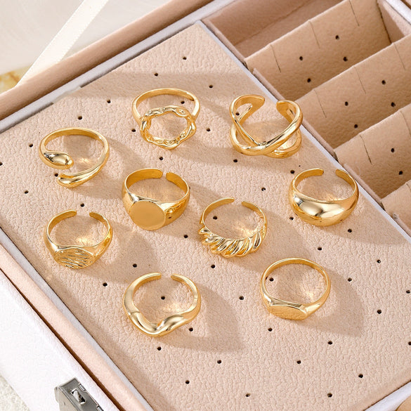Alloy Geometric Electroplated Round Ring Set