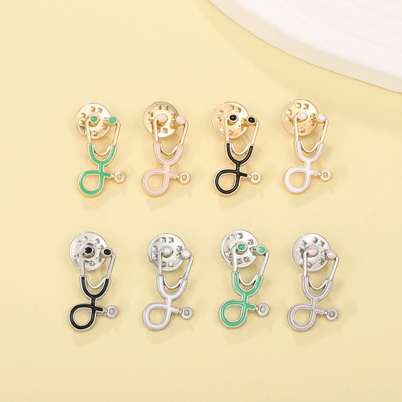 Alloy Geometric Electroplated Stethoscope Brooch Unisex Funny Accessories