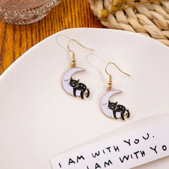 Alloy Geometric Electroplated Women's Halloween Horror Funny Skull Cat Sun Moon Earrings