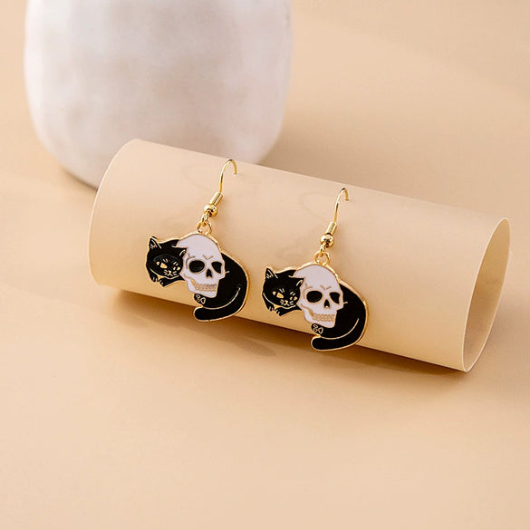 Alloy Geometric Electroplated Women's Halloween Horror Funny Skull Cat Sun Moon Earrings