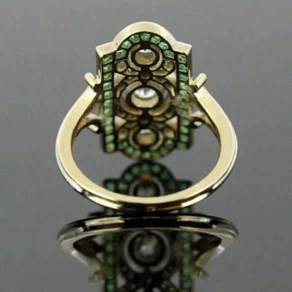 Alloy Geometric Engagement Ring And Finger Ring With Emerald Zircon Electroplating