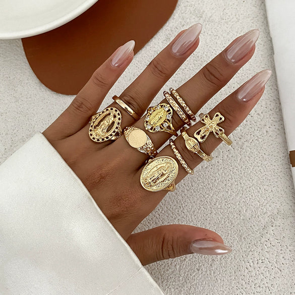 Alloy Geometric Exaggerate Style Electroplated Ring Set