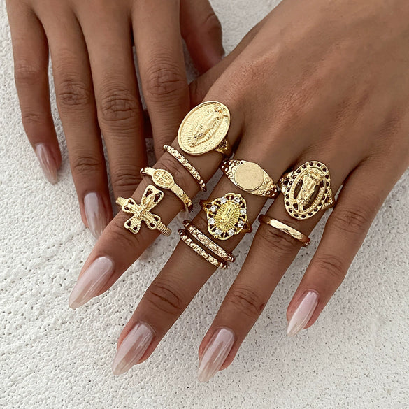Alloy Geometric Exaggerate Style Electroplated Ring Set