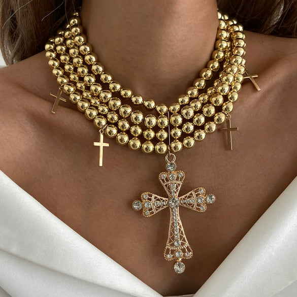 Alloy Geometric Exaggerated Electroplated Cyberpunk Style Cross Necklace