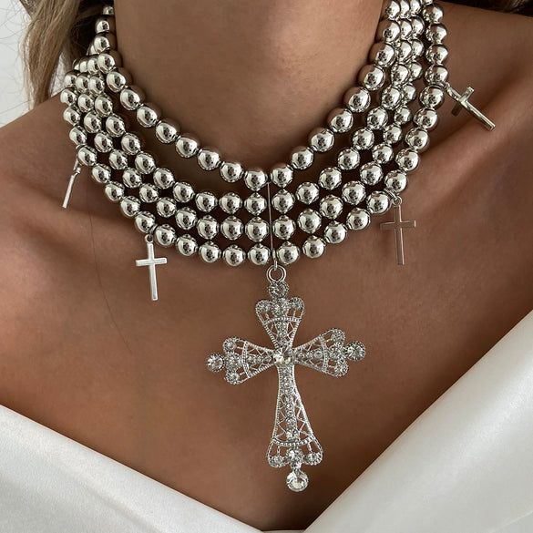 Alloy Geometric Exaggerated Electroplated Cyberpunk Style Cross Necklace