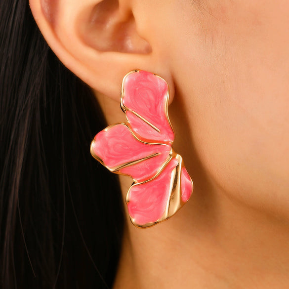 Alloy Geometric Flower Enamel Electroplated Women's Earrings