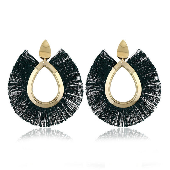 Alloy Geometric Flower Fanshaped Tassel Women's Retro Exaggerated Earrings Electroplated
