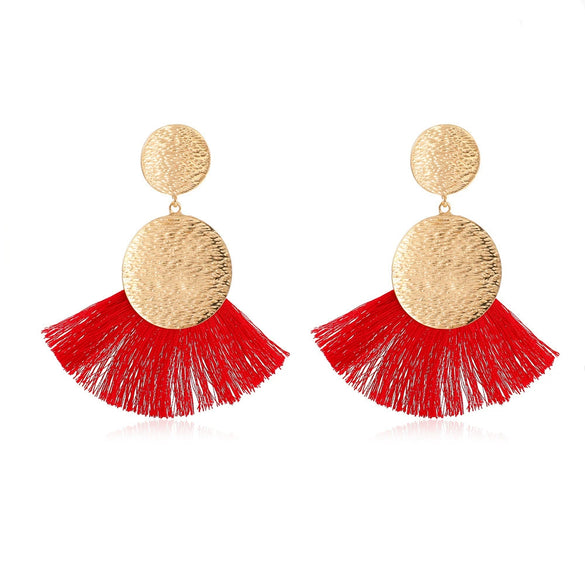 Alloy Geometric Flower Fanshaped Tassel Women's Retro Exaggerated Earrings Electroplated