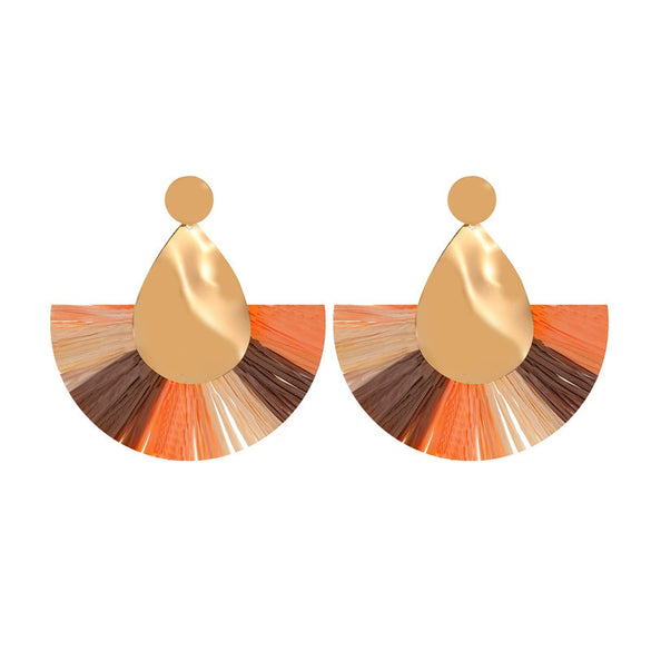 Alloy Geometric Flower Fanshaped Tassel Women's Retro Exaggerated Earrings Electroplated