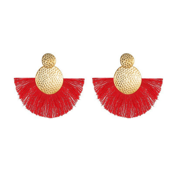 Alloy Geometric Flower Fanshaped Tassel Women's Retro Exaggerated Earrings Electroplated