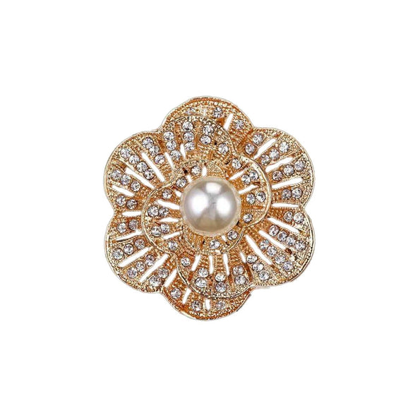 Alloy Geometric Flower Pearl Brooch With Electroplating For Women's Clothing Accessories