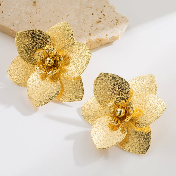 Alloy Geometric Flower Shaped Pendant Earrings With Electroplating For Women