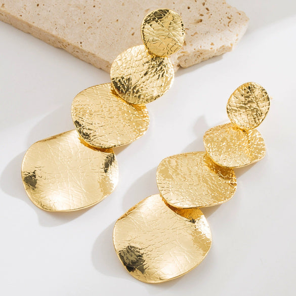 Alloy Geometric Flower Shaped Pendant Earrings With Electroplating For Women