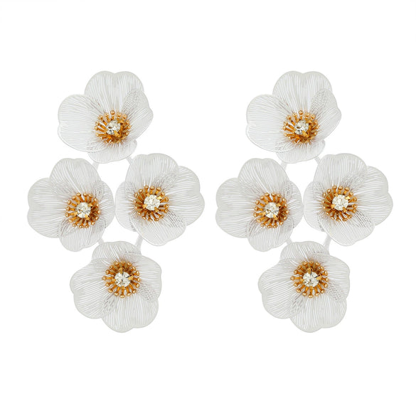 Alloy Geometric Flower Tassel Electroplated Earrings For Women Niche Fashionable Elegant Light Luxury Style