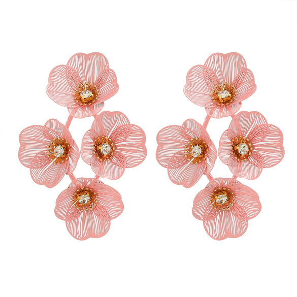 Alloy Geometric Flower Tassel Electroplated Earrings For Women Niche Fashionable Elegant Light Luxury Style