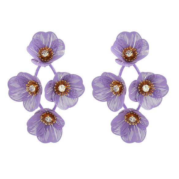 Alloy Geometric Flower Tassel Electroplated Earrings For Women Niche Fashionable Elegant Light Luxury Style