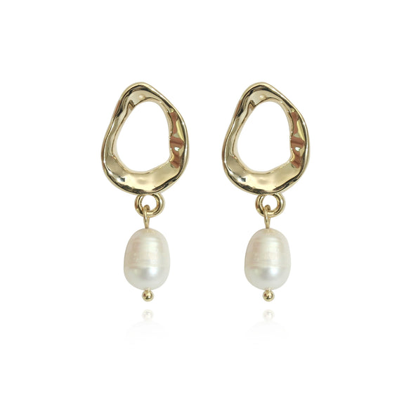 Alloy Geometric Freshwater Pearl Electroplating Ear Needle Earrings