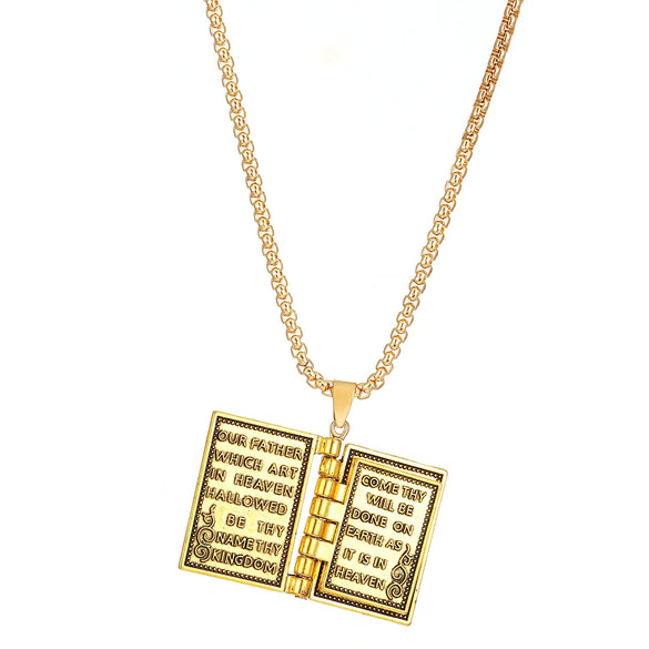 Alloy Geometric Gothic Style Flip Bible Book Cross Electroplated Unisex Necklace