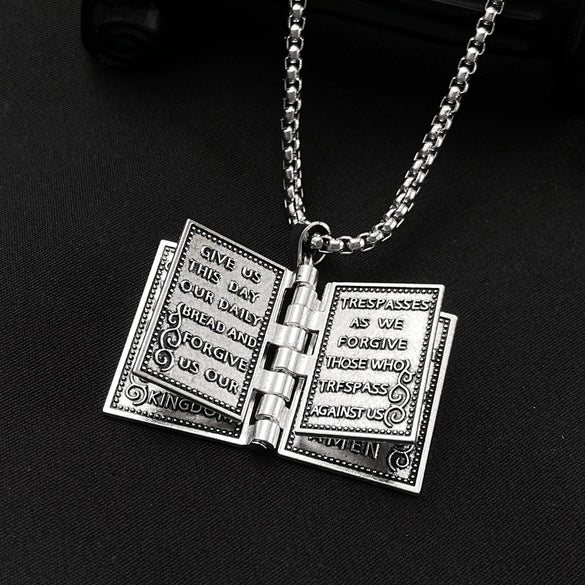 Alloy Geometric Gothic Style Flip Bible Book Cross Electroplated Unisex Necklace