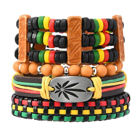 Alloy Geometric Hand Knitted Vintage Style Loop Maple Leaf Multilayer Bouncing Rope Bracelet